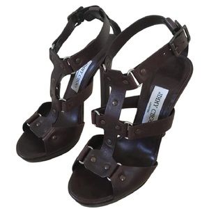 Jimmy Choo Dk Brown Leather Sandals